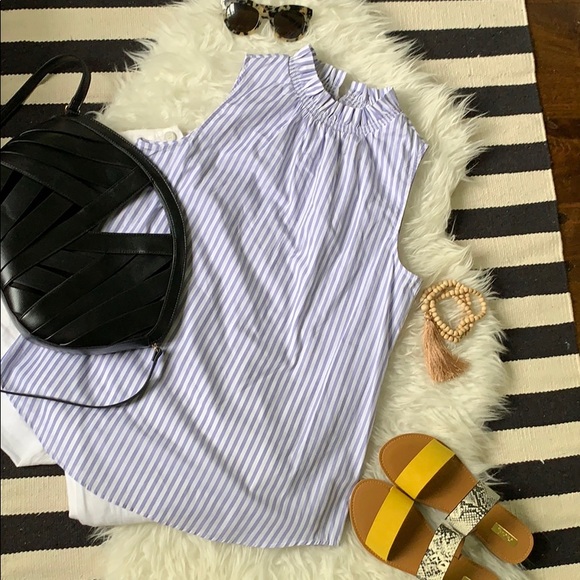 NWT Banana Republic blue stripe ruffle neck top - Picture 7 of 7